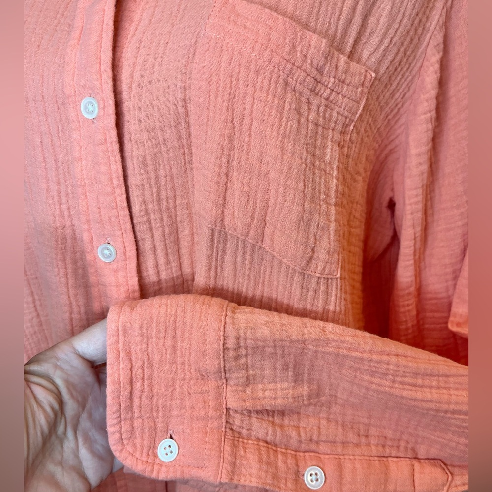 J. Crew Factory 100% Cotton Gauze Shirt Orange Button Down Size XL - Picture 5 of 13